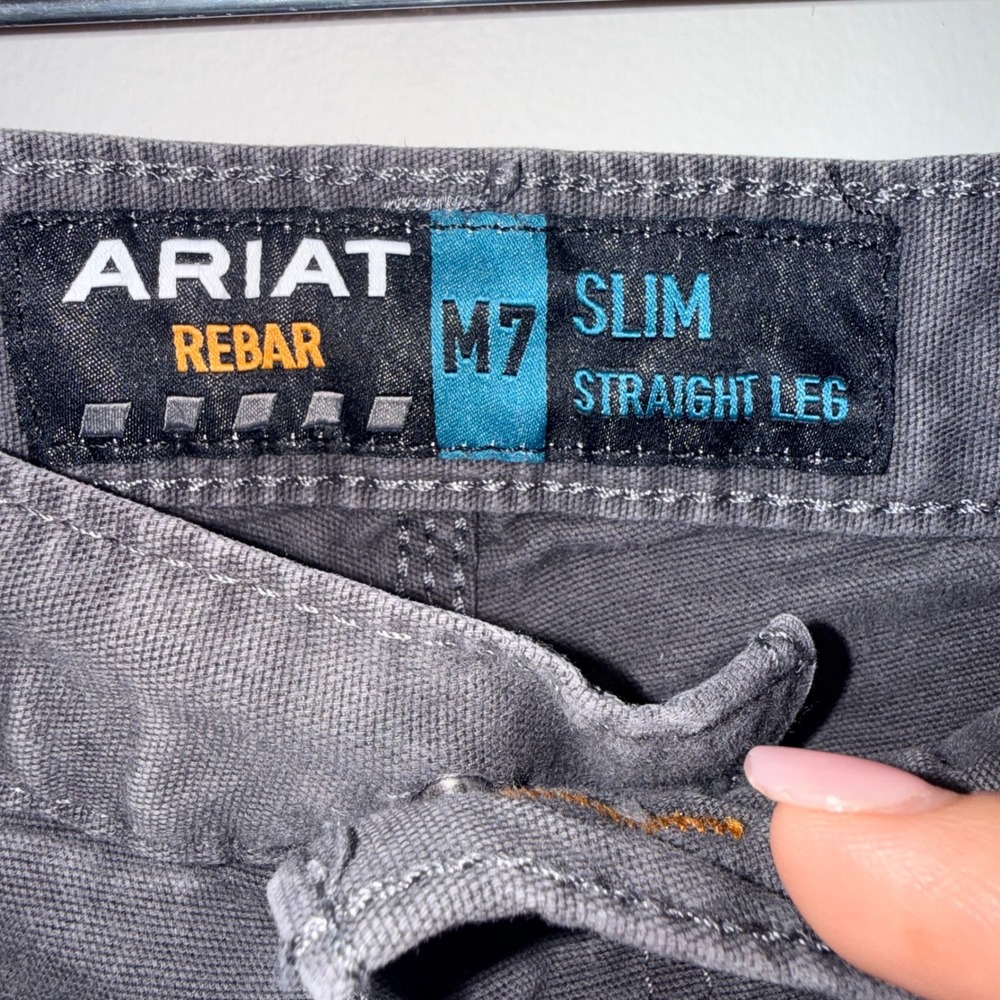 Ariat Rebar M7 Slim Straight Leg Pants Mens 32/30 Grey Cotton Canvas - Picture 2 of 6